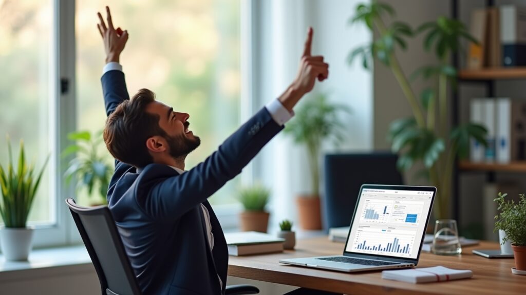 Person successfully balancing budget to zero on computer