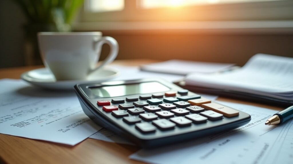Calculator with income and percentage calculations visible