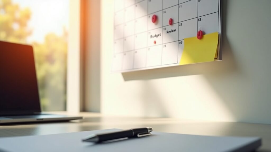 Calendar showing scheduled monthly budget review dates