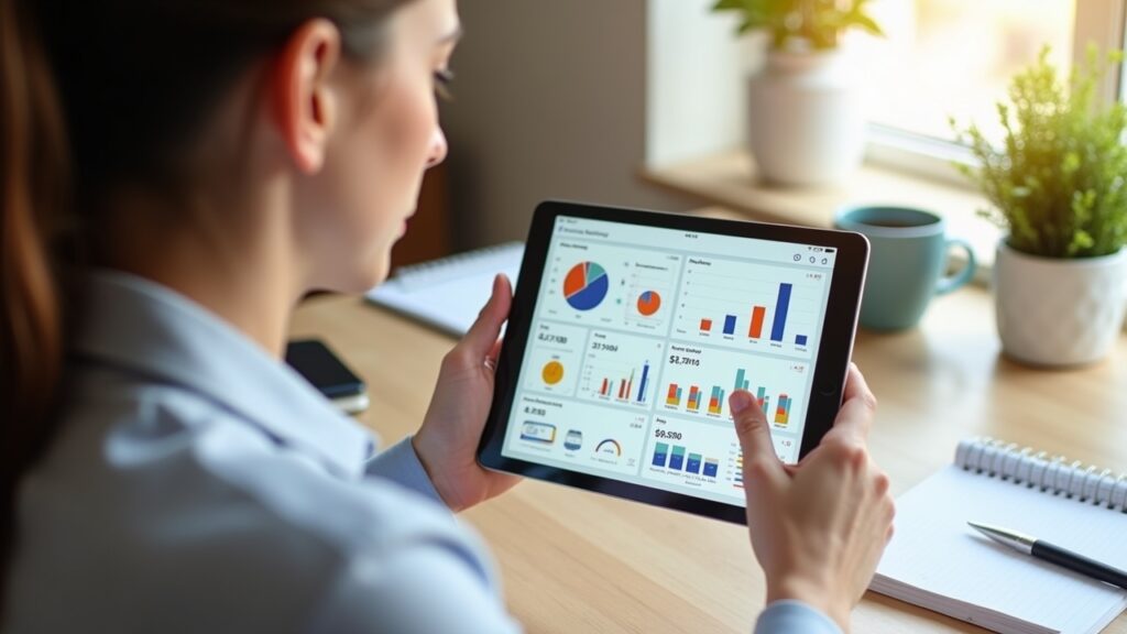 Person choosing between different budgeting apps on tablet