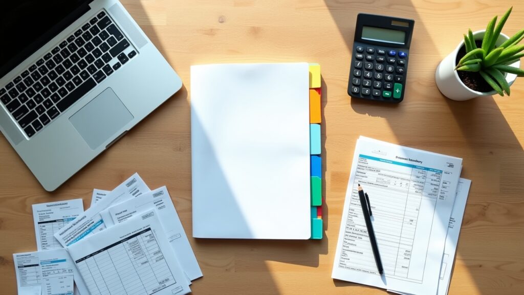 Folder organizing annual expense receipts and bills
