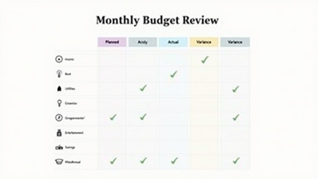 Monthly budget review template with checkboxes