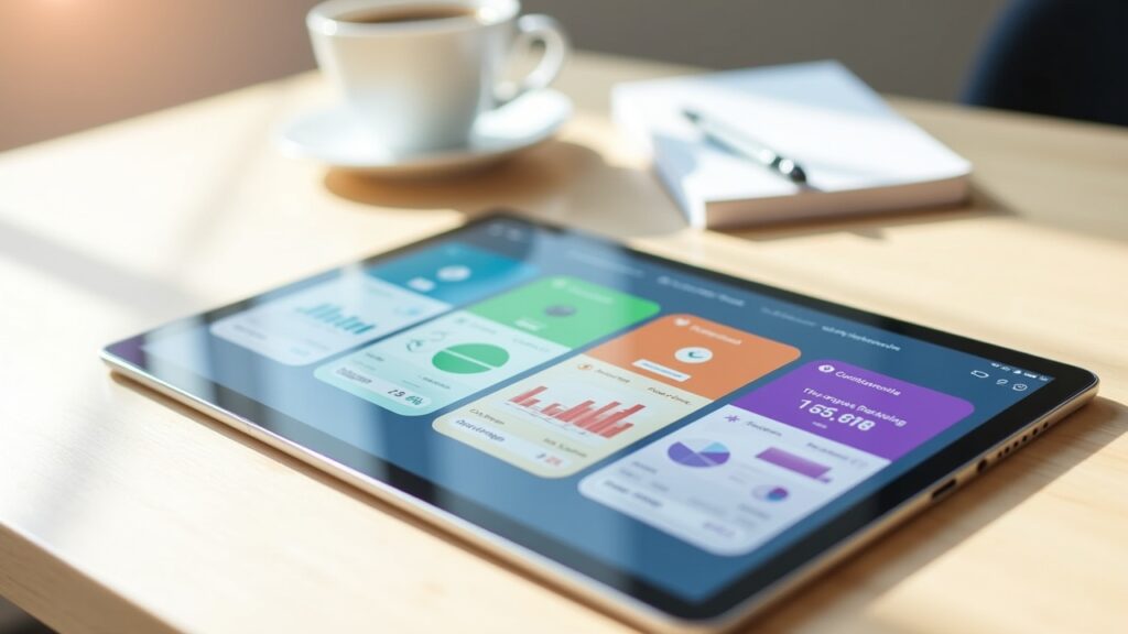 Multiple expense tracking apps displayed on tablet screen