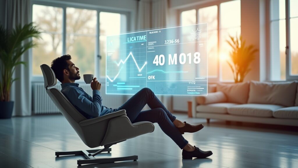 Person relaxing while automated budget works in background