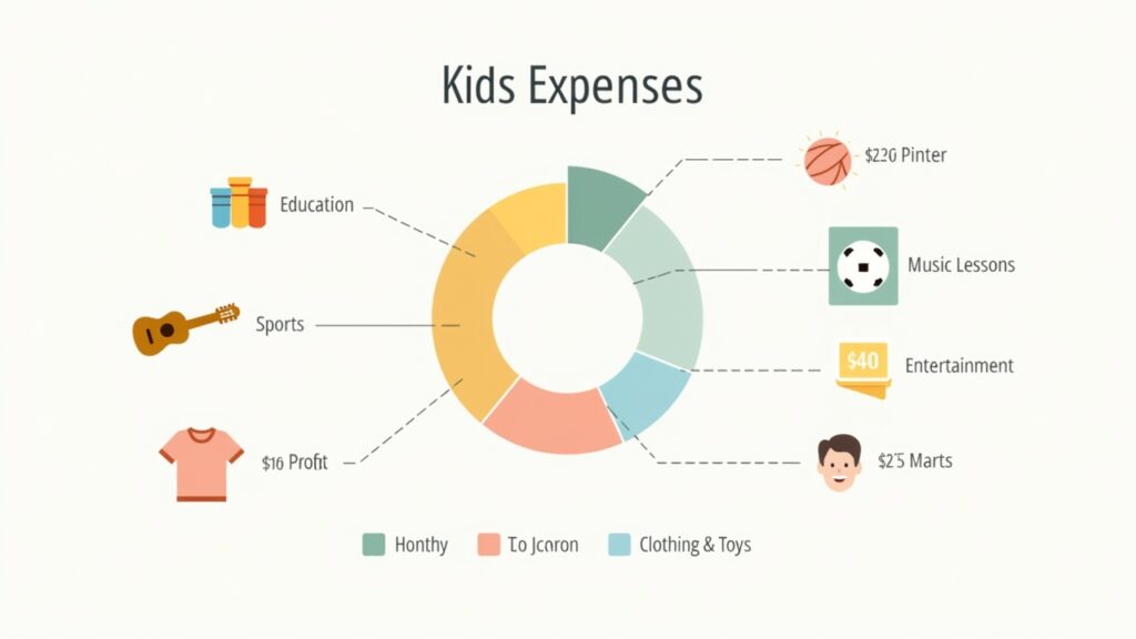 Family budget breakdown showing kid expenses and activities