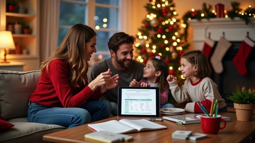 Family enjoying debt-free Christmas with budget plan