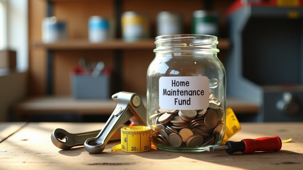 Home maintenance fund jar with tools nearby