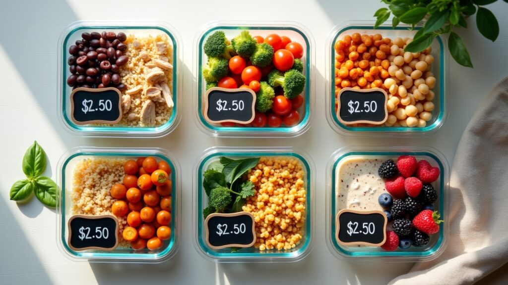 Meal prep containers with budget-friendly prepared meals
