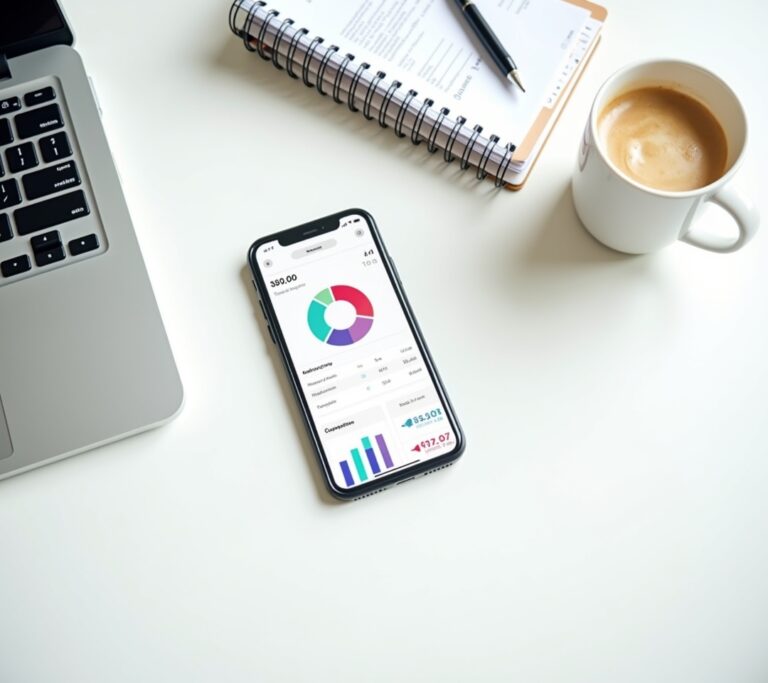 Smartphone showing expense tracking app with receipt scanning feature