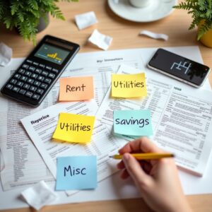 Freelancer working on laptop with invoices and payment notifications