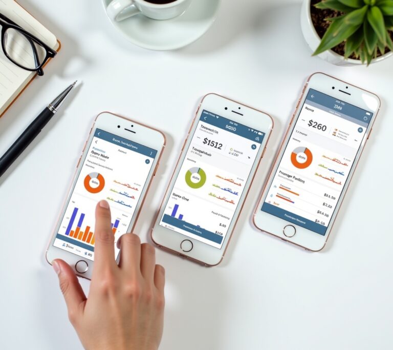 Three smartphones displaying YNAB, Mint, and PocketGuard app interfaces