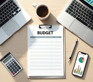 Spreadsheet showing zero-based budget with income minus expenses equaling zero