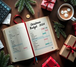 Christmas budget planner with gift list and costs