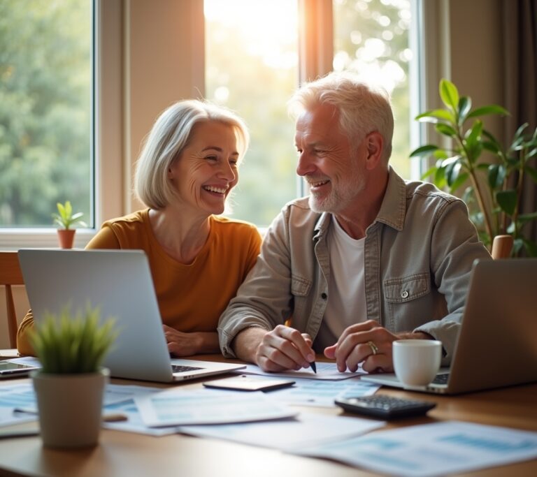 Mature couple reviewing retirement and current budget plans