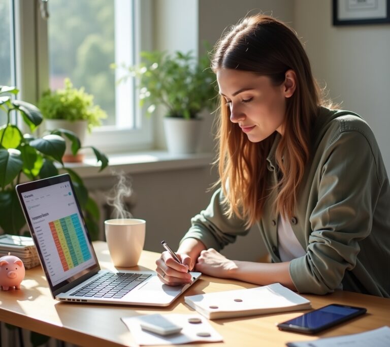Young professional creating first real budget at coffee shop